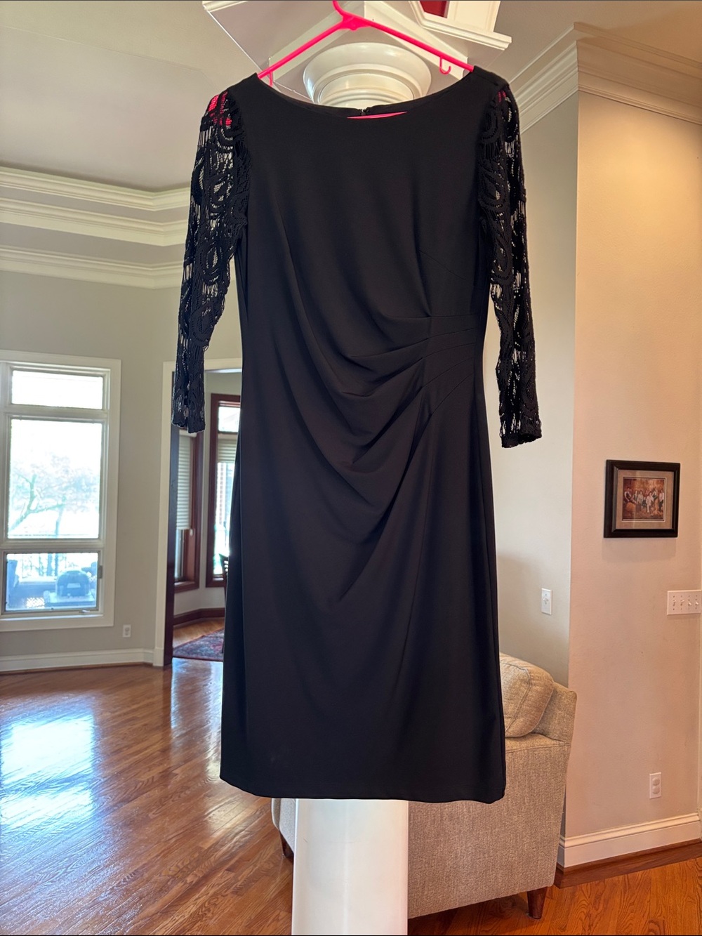 Jessica Howard Black Long-Sleeve Lace Sheath Dress